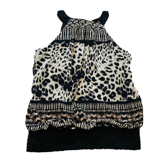 Maurices Womens Sz L Large Sleeveless Blouse Animal Tank Dressy Top Tie in Back - Picture 4 of 14